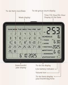 Radio réveil numérique thermomètre de table sans fil Snooze électronique intelligent bureau grand jour date calendrier horloge murale numérique - Product Image 2