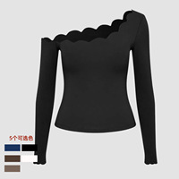 Ensemble de vêtements de sport Scallop pour femme, tenue de fitness asymétrique à une épaule, 2 pièces, pour Pilates et Yoga