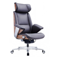 Chaise de bureau de direction luxueuse avec design ergonomique rotatif, dotée d'un coussin d'air et d'un panneau en cuir de noyer