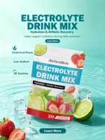 Poudre de boisson électrolytique saveur fraise-citron vert, poudre d'hydratation et de récupération, 20 sachets, ingrédients de haute qualité