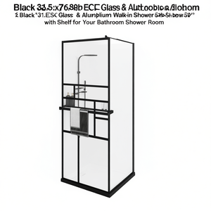 Paroi de douche en verre ESG noir 31,5x76,8 cm avec étagère en aluminium pour salle de bain - Product Image 1