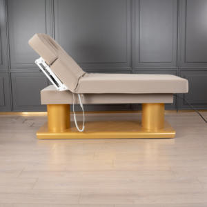 Lit de massage de beauté pour salon de <span class=keywords><strong>spa</strong></span> facial, <span class=keywords><strong>prix</strong></span> d'usine, électrique, <span class=keywords><strong>4</strong></span> moteurs, base en acier inoxydable doré, table de massage chauffante - Product Image 2