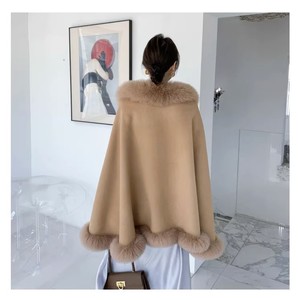 Vrouwen Luxe Winddichte Mantel Warme Poncho Vossenbont Afgezet Dubbelzijdige Wolmix Cape - Product Image 4