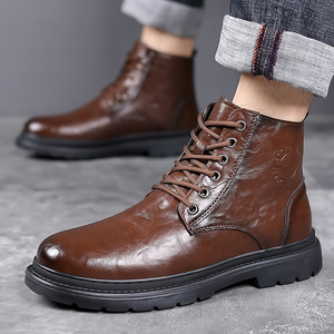 Bottes Martin pour hommes, bottes de travail hautes en fourrure pour l'hiver, antidérapantes, durables, à lacets, bottes à la cheville - Product Image 2