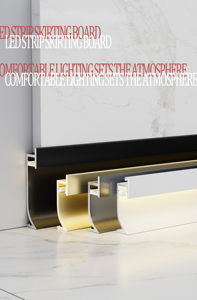 Profilé <span class=keywords><strong>de</strong></span> <span class=keywords><strong>plinthe</strong></span> en aluminium moderne <span class=keywords><strong>de</strong></span> 6 cm <span class=keywords><strong>de</strong></span> hauteur avec LED intégrées pour cuisine, profilé <span class=keywords><strong>de</strong></span> jointure murale pour base d'armoire - Product Image 2