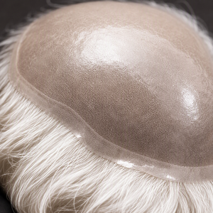 Toupee de <span class=keywords><strong>Cabello</strong></span> Humano Virgen para <span class=keywords><strong>Hombre</strong></span>, Base Delgada de PU 8x10, Color Rubio Platino, Sistema de Reemplazo Capilar - Product Image 2