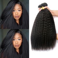 3 paquets de cheveux humains brésiliens crépus droits-Extensions de cheveux vierges de qualité 12A, noir naturel non traité pour femmes