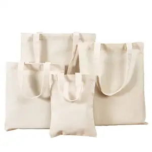 Bolsas de compras de lona de gran capacidad, bolsas de mano de algodón ecológicas plegables, bolso de hombro reutilizable DIY, bolso de mano de comestibles, Beige y blanco