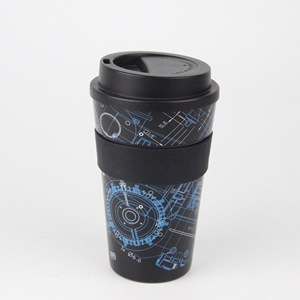Tazas de café de chico divertido, vaso de viaje de Bacon con manga de silicona aislada extraíble, negro, 16 onzas - Product Image 4
