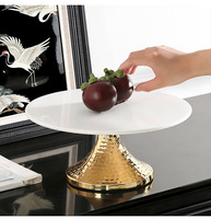 SAIDKOCC D28*H13CM Plateau à fruits moderne en marbre blanc naturel et métal, assiette à collations, ornement créatif, décoration de bureau et de salon