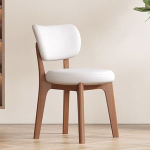 Chaise d'hôtel rembourrée en bois massif de style nordique, minimaliste moderne, dossier crème de luxe léger, usage domestique, revêtement souple L017 - Product Image 6