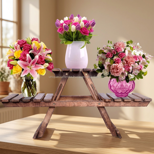Soporte de Madera para Exhibición de Plantas, Decoración de Interiores para el Hogar, Estilo Rústico, Soporte de Mesa, Forma Rectangular, Diseño Duradero - Product Image 1