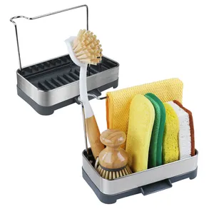 Organizador de cocina, Herramientas de limpieza, almacenamiento, soporte para cepillo de esponja, organizador de fregadero de cocina, soporte de esponja Caddy para fregadero de acero inoxidable