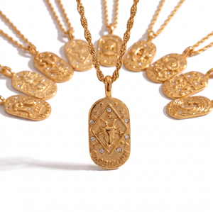Collar de Acero Inoxidable Chapado en Oro de 18K con Signo Zodiacal, Joyería Vintage con Colgante de Astrología y Horóscopo para Mujer - Product Image 1