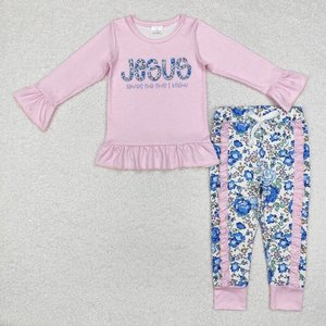 RTS NO MOQ Little Girl Boutique Pink arcos ganado estampado otoño trajes niños al por mayor niño niña ropa - Product Image 2