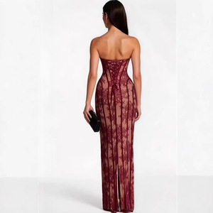 Robe moulante en dentelle coupe ajustée, style européen et américain, avec décolleté cœur et superposition transparente, pour soirée - Product Image 3
