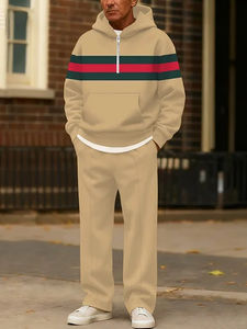 Completo Casual da <span class=keywords><strong>Uomo</strong></span> con Cerniera a Contrasto di Colore, Stile <span class=keywords><strong>Street</strong></span> Americano, Nuova Collezione 2025, Set Due Pezzi con Felpa con Cappuccio - Product Image 5
