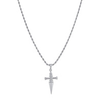 Collier pendentif en forme de dague croisée en acier inoxydable, chaîne torsadée, bijoux personnalisés pour les fêtes, cadeau pour homme, femme, unisexe