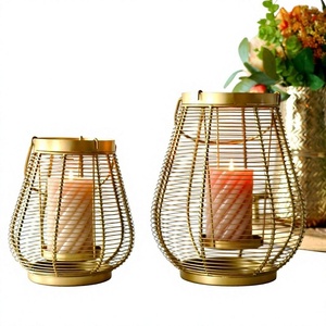 Luxury Gold Wire Candle Lantern Metal Candle Holder Handmade <b>Decorative</b> Lamp for Wedding Christmas Home <b>Decor</b> - Product Image 2