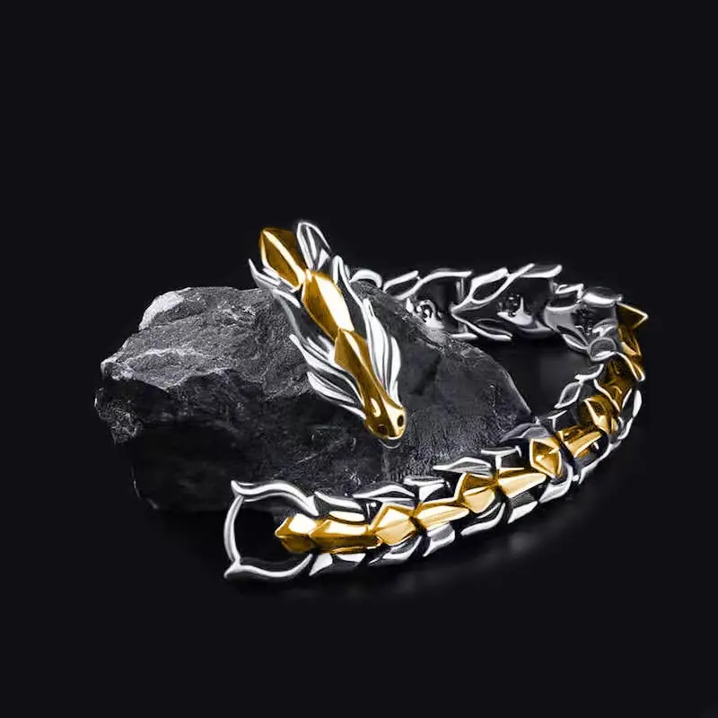 Bracelet en os de dragon vintage plaqué or, mode hip-hop pour hommes, bijoux fabricants vente en gros