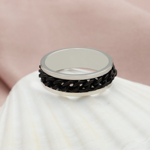 Men's <b>Titanium</b> Steel Chain <b>Ring</b> Black Rotating Bottle Opener Geometric Design Gift Jewelry - Product Image 2