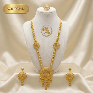 Elegant Gold Plated Filigree Charm Necklace Set Geometric Design Wedding Jewelry Women's Brass <b>Chain</b> Beads AC1N0084LL - Product Image 1