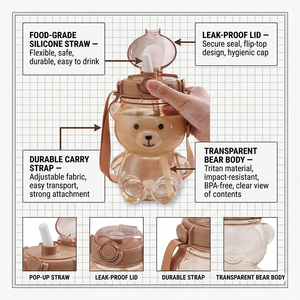 Nova Chegada Urso Bonito Ao Ar Livre Portátil Dos Desenhos Animados Urso Copo Garrafas De Água De Plástico Viagem Caneca Barriga Garrafa para Crianças Crianças - Product Image 3