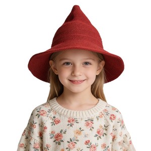 New Kids Knitted Cap Big Brim Halloween Party Pointed Red pink Orange <strong>Witch</strong> <strong>Hat</strong> - Product Image 2