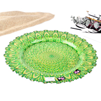 Assiettes de présentation rondes en verre doré écologiques de 33 cm, motif paon peint à la main, style américain, vente en gros