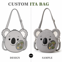 Tas Koala Ita Lucu Abu-abu Bulu Imitasi Telinga Bulu Lembut Badan Suede Wajah Bordir Hidung Hitam Jendela Transparan Bulat Tas Ransel Kawaii