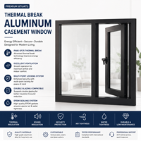 Fenêtre à battant en aluminium à rupture de pont thermique en acier inoxydable moderne sur mesure, à double vitrage trempé, écoénergétique pour bâtiments