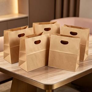 Sac de livraison rapide en papier kraft écologique avec logo personnalisé, poignée découpée, pour vêtements, cadeaux, vente en gros, restauration rapide - Product Image 2