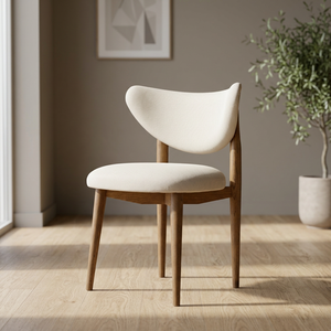 Japandi Nordic Minimalist <b>Dining</b> <b>Chair</b> with Backrest Solid Teak Wood Legs White Cream Fabric Upholstered <b>Dining</b> Room Furniture - Product Image 3