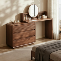 Étagère LED de luxe en noyer, coins arrondis, OEM ODM personnalisable, meubles de chambre à coucher modernes, table de maquillage