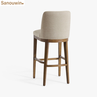 Tabouret de bar rembourré en bois de chêne massif, chaise de bar haute en tissu lin beige avec repose-pieds pour îlot de cuisine ou bar à domicile