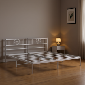 Cadre de lit en acier blanc thermolaqué 72,0x84,0 po, lit en métal avec sommier, mobilier de chambre minimaliste - Product Image 2