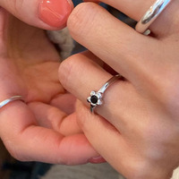 Bague ajustable en argent sterling S925 avec fleur, pour femme, délicate, avec pierre scintillante colorée, empilable, bijoux pour doigt