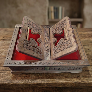 Boîte à Coran en bois écologique faite à la main, design islamique sculpté, étui de rangement doublé rouge, décoration traditionnelle rectangulaire pour la maison, à poser sur la table - Product Image 4