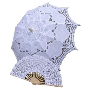 Parasol de mariée en dentelle de coton et de bambou naturel fait à la main, blanc, pour femmes, 48 cm de rayon - Product Image 1