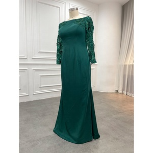 Vestido de noche africano de manga larga con cristales crepé, traje de noche personalizado, color verde, talla grande, 2022 - Product Image 2