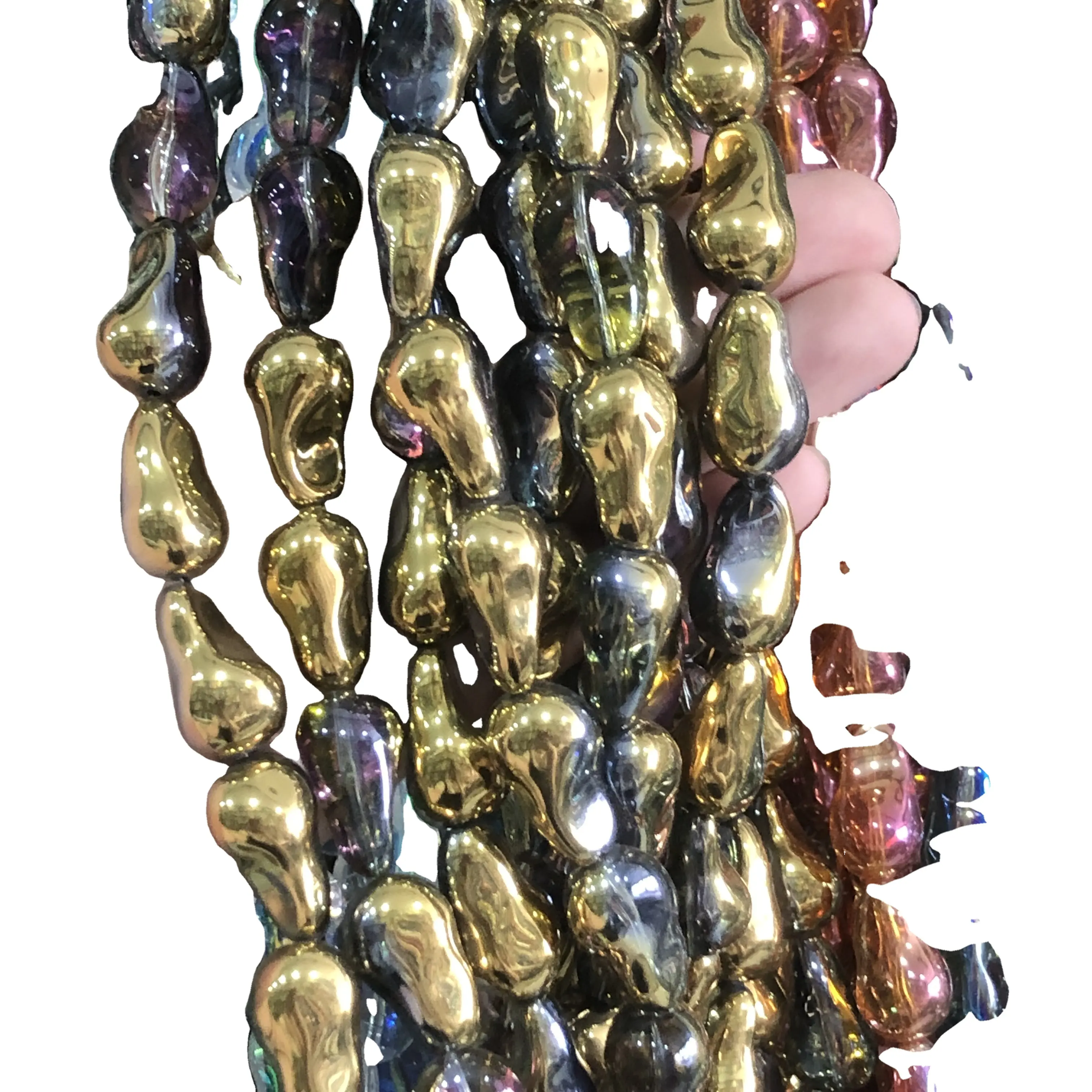 Spezialgeformte Perlen super-glanz-große Ohren Glasperlen 13 * 22 mm hell plattiert AB Farbe lockerer Streifen DIY-Armband Halskette Großhandel