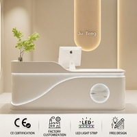 Comptoir de réception moderne sur mesure avec lignes ondulées et éclairage LED, comptoir de caisse pour salon de beauté, spa, clinique
