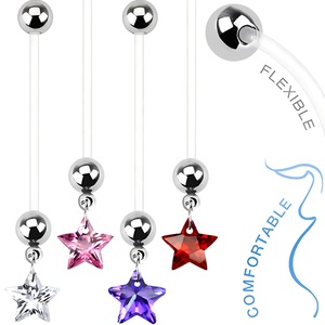 Confortable Dangle Coeur Étoile CZ Gemmes Ventre Anneau Long Clair UV Barbell <span class=keywords><strong>Nombril</strong></span> <span class=keywords><strong>Piercing</strong></span> Bijoux <span class=keywords><strong>pour</strong></span> Femmes Enceintes - Product Image 3