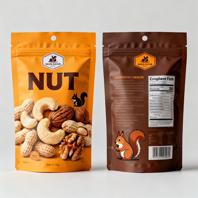 Mono-PE Stand up Pouch for Organic Nuts Resealable Zipper Premium Foil Bags for Natural Raw Nut Gift Pack