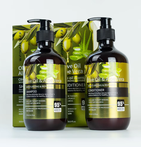 Set de cuidado capilar con aceite de oliva y aloe vera al por mayor de fábrica, champú y acondicionador hidratante anticaspa para cabello dañado - Product Image 1