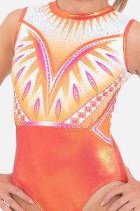 Justaucorps de <span class=keywords><strong>gymnastique</strong></span> sans manches orange coucher de soleil vibrant avec un design radieux et des strass étincelants - Product Image 4