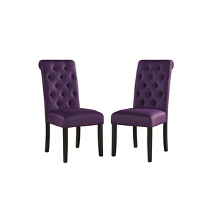 Ensemble de 2 chaises de salle à manger en tissu capitonné violet Db Leviton, pieds en bois massif, style farmhouse, meubles pour la maison - Product Image 1