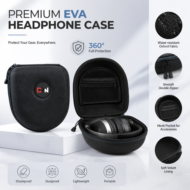 Factory Custom Oval EVA Earphone Protector Bag Shock Resistant Hard Shell Headphone Carrying Case for Daily Use & Business Trip