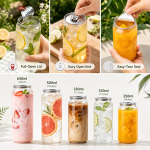 Lata de Bebidas Transparente de Plástico PET de 250 ml, 330 ml, 500 ml, Lata Cilíndrica para Envasado de Jugos, Refrescos y Bebidas Energéticas - Product Image 4