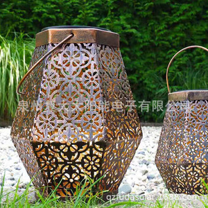 Solar Garden <b>Lights</b> Hexagonal Metal Lantern <b>LED</b> Wall Mount Outdoor Decorative Lighting - Product Image 3